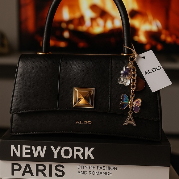 Aldo Black Shoulder Bag with Gold Details - Picture 1 of 4